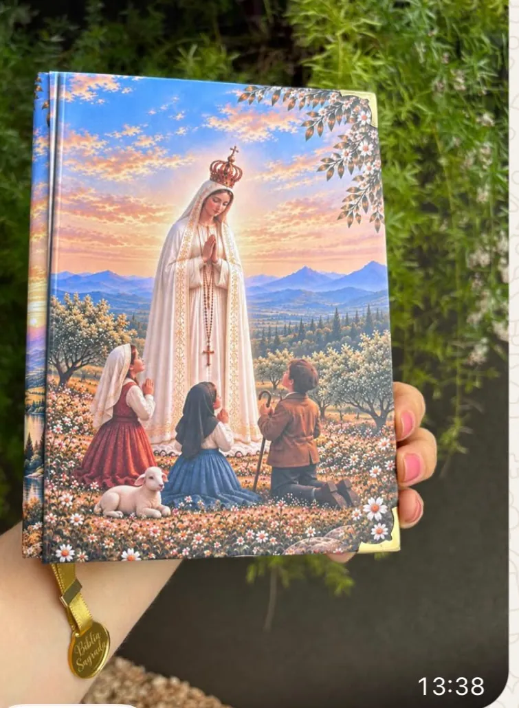 Bíblia com Nossa Senhora de Fátima, feita pela Adriane